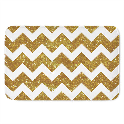 Gold And White Chevron Pattern Print Indoor Door Mat