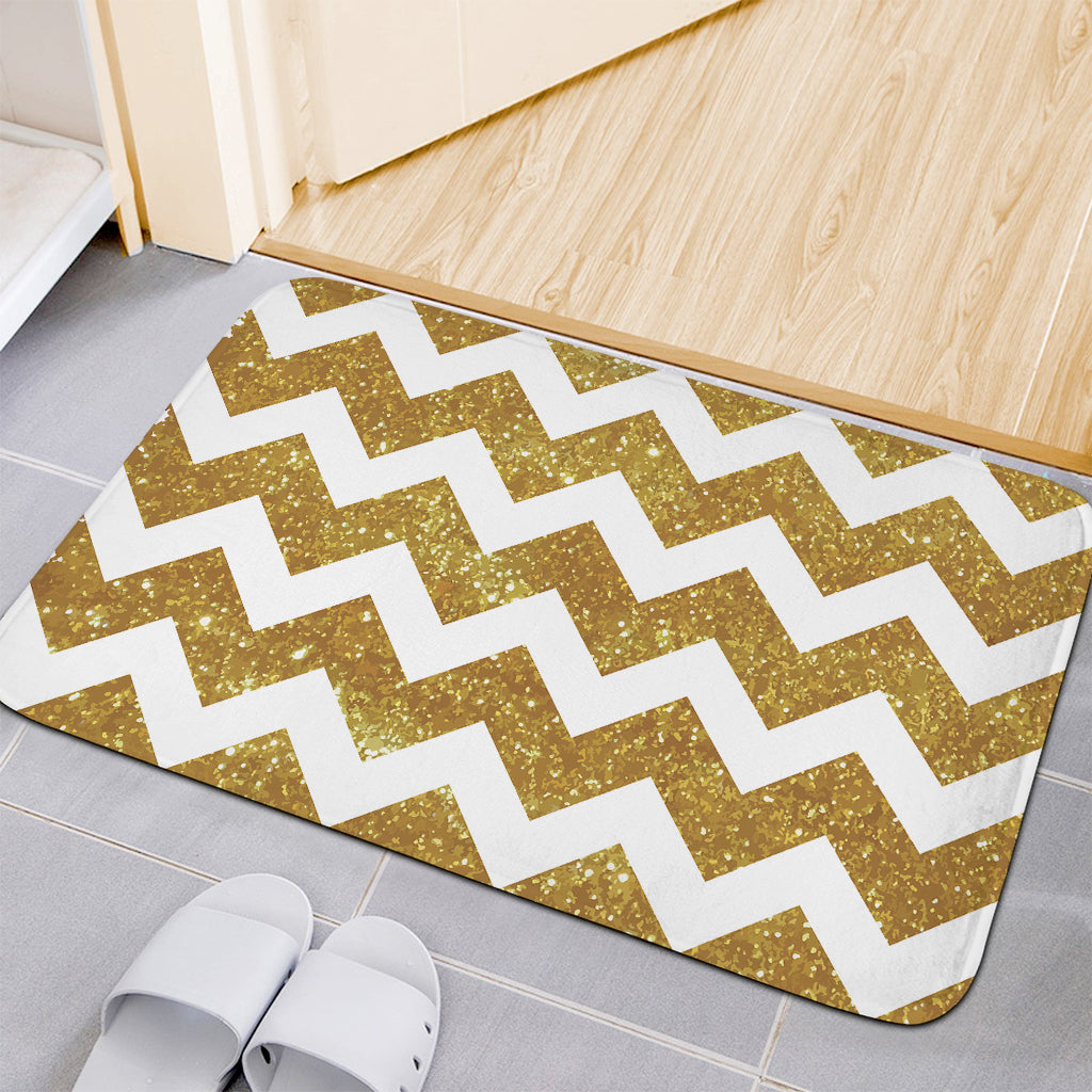 Gold And White Chevron Pattern Print Indoor Door Mat