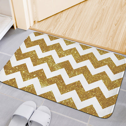 Gold And White Chevron Pattern Print Indoor Door Mat