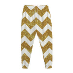 Gold And White Chevron Pattern Print Jogger Pants