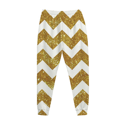 Gold And White Chevron Pattern Print Jogger Pants