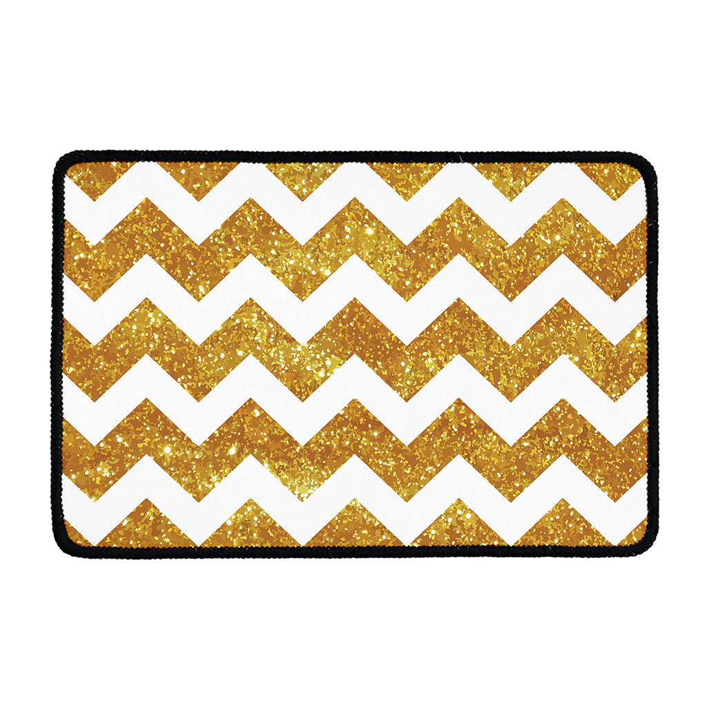 Gold And White Chevron Pattern Print Kitchen Mat