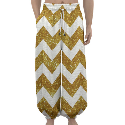 Gold And White Chevron Pattern Print Lantern Pants