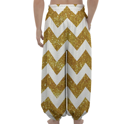 Gold And White Chevron Pattern Print Lantern Pants