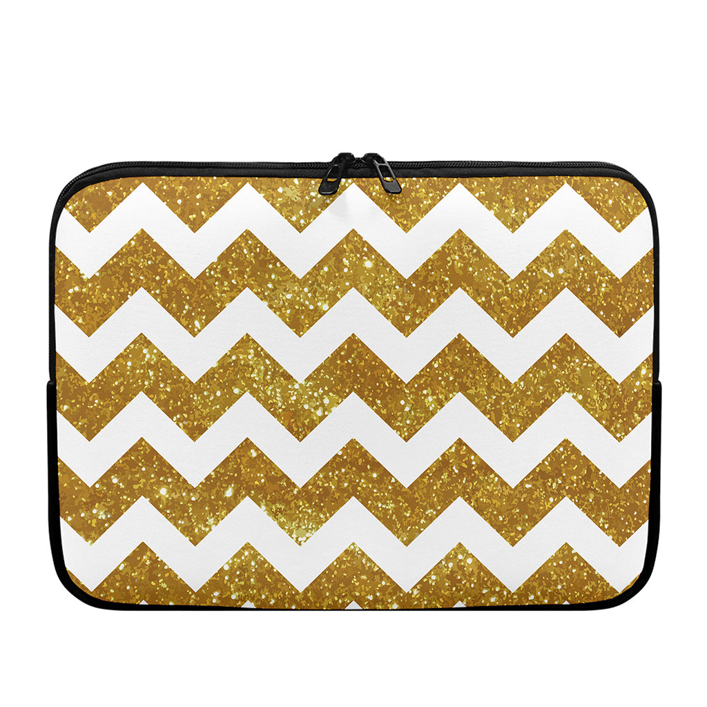 Gold And White Chevron Pattern Print Laptop Sleeve