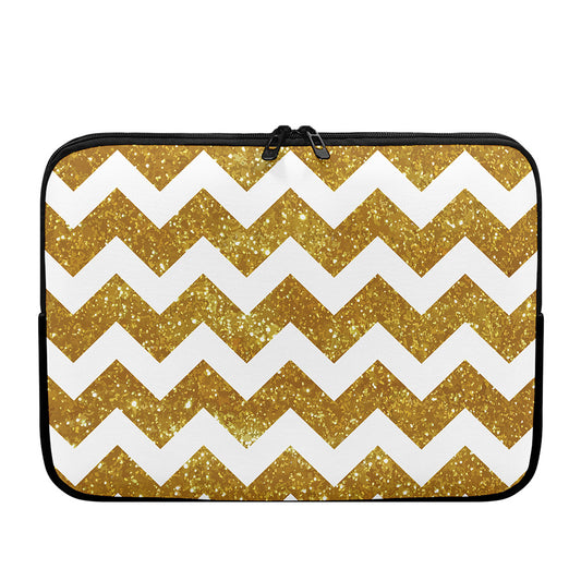 Gold And White Chevron Pattern Print Laptop Sleeve