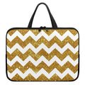 Gold And White Chevron Pattern Print Laptop Sleeve With Handle