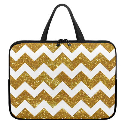 Gold And White Chevron Pattern Print Laptop Sleeve With Handle
