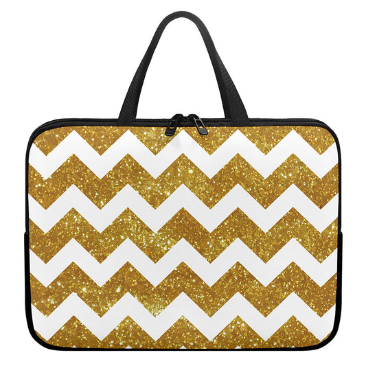 Gold And White Chevron Pattern Print Laptop Sleeve With Handle