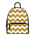 Gold And White Chevron Pattern Print Leather Backpack