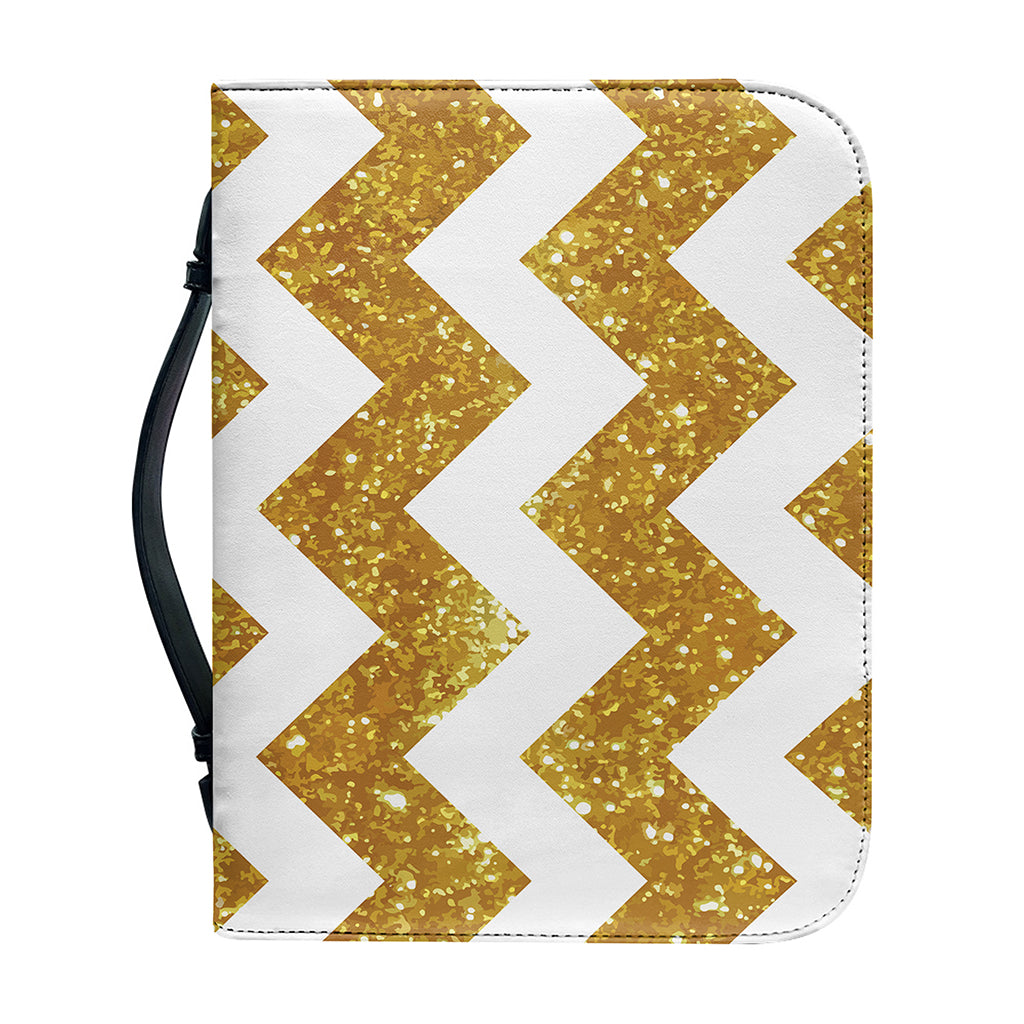 Gold And White Chevron Pattern Print Leather Bible Cover