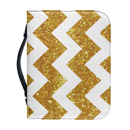 Gold And White Chevron Pattern Print Leather Bible Cover
