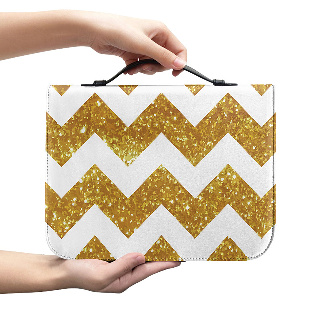 Gold And White Chevron Pattern Print Leather Bible Cover
