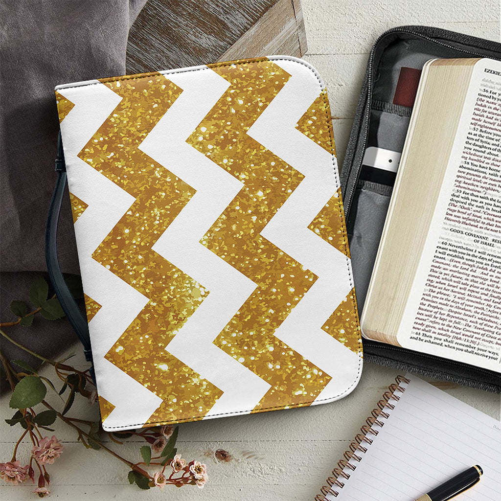 Gold And White Chevron Pattern Print Leather Bible Cover