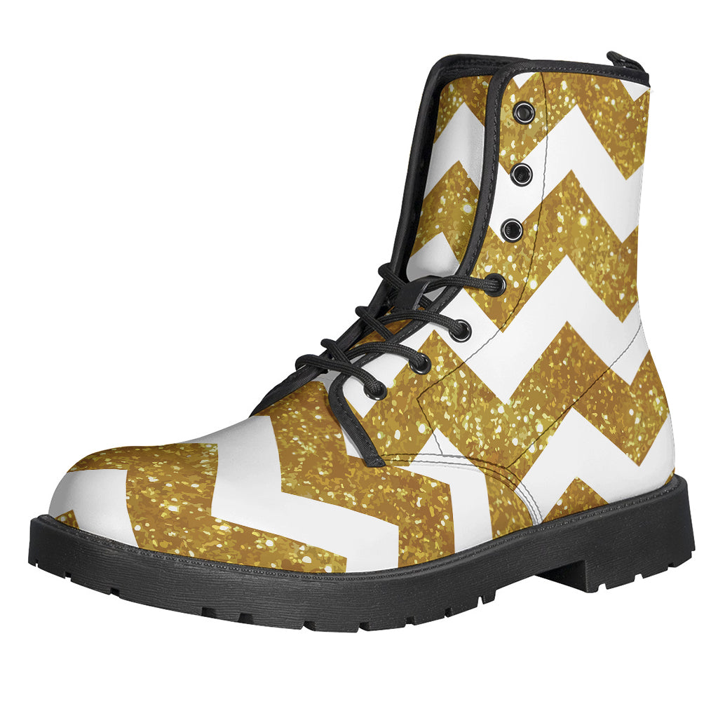 Gold And White Chevron Pattern Print Backpack