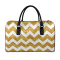 Gold And White Chevron Pattern Print Leather Duffel Bag