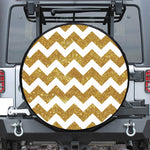 Gold And White Chevron Pattern Print Leather Spare Tire Cover