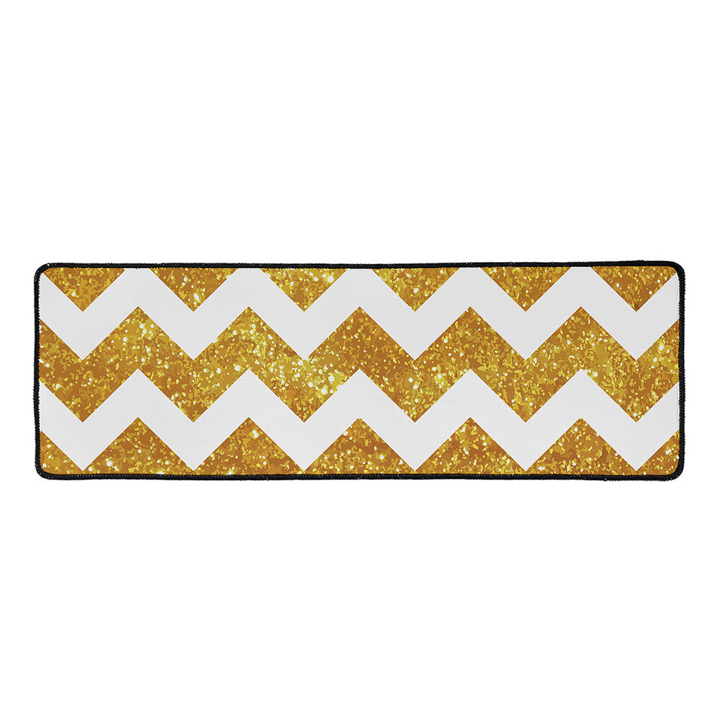 Gold And White Chevron Pattern Print Long Kitchen Mat