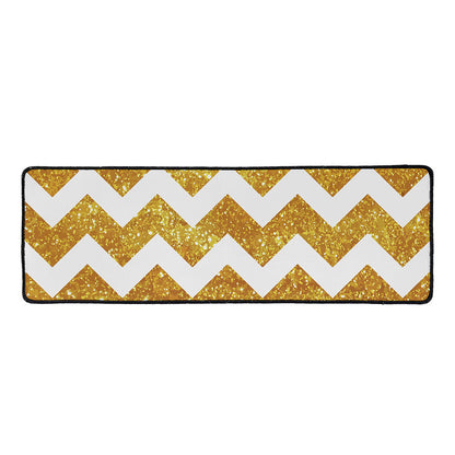 Gold And White Chevron Pattern Print Long Kitchen Mat