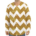 Gold And White Chevron Pattern Print Long Sleeve Baseball Jersey