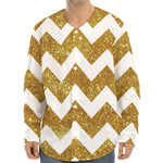 Gold And White Chevron Pattern Print Long Sleeve Baseball Jersey