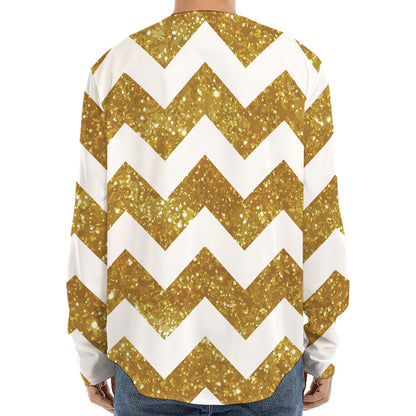 Gold And White Chevron Pattern Print Long Sleeve Baseball Jersey