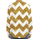 Gold And White Chevron Pattern Print Long Sleeve Baseball Jersey