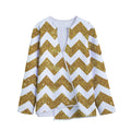 Gold And White Chevron Pattern Print Long Sleeve Short Coat