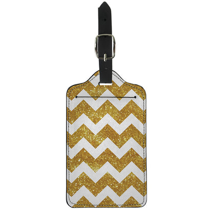 Gold And White Chevron Pattern Print Luggage Tag