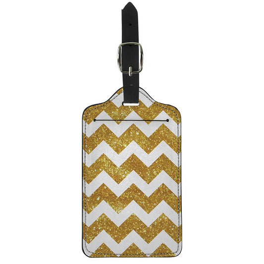 Gold And White Chevron Pattern Print Luggage Tag