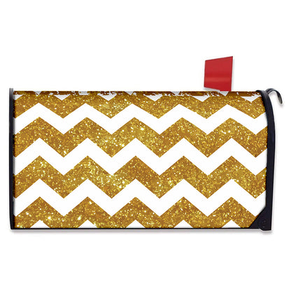 Gold And White Chevron Pattern Print Mailbox Cover
