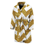 Gold And White Chevron Pattern Print Men's Bathrobe