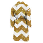 Gold And White Chevron Pattern Print Men's Bathrobe