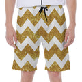 Gold And White Chevron Pattern Print Men's Beach Shorts