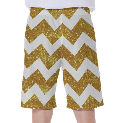 Gold And White Chevron Pattern Print Men's Beach Shorts