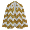 Gold And White Chevron Pattern Print Men's Blazer