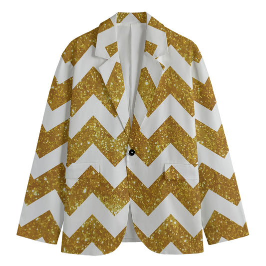 Gold And White Chevron Pattern Print Men's Blazer