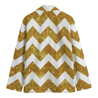 Gold And White Chevron Pattern Print Men's Blazer