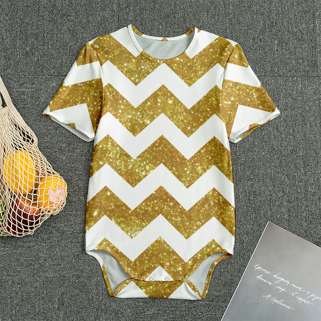 Gold And White Chevron Pattern Print Men's Bodysuit
