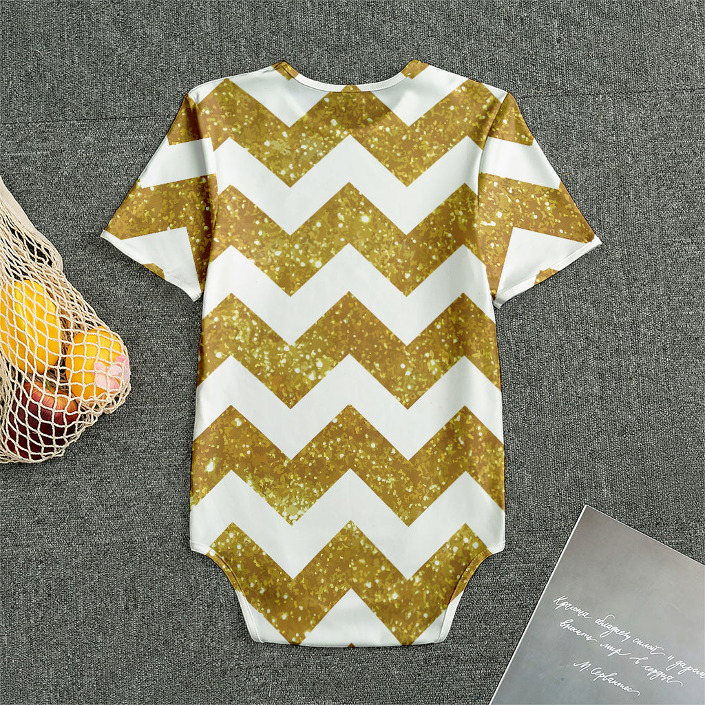 Gold And White Chevron Pattern Print Men's Bodysuit