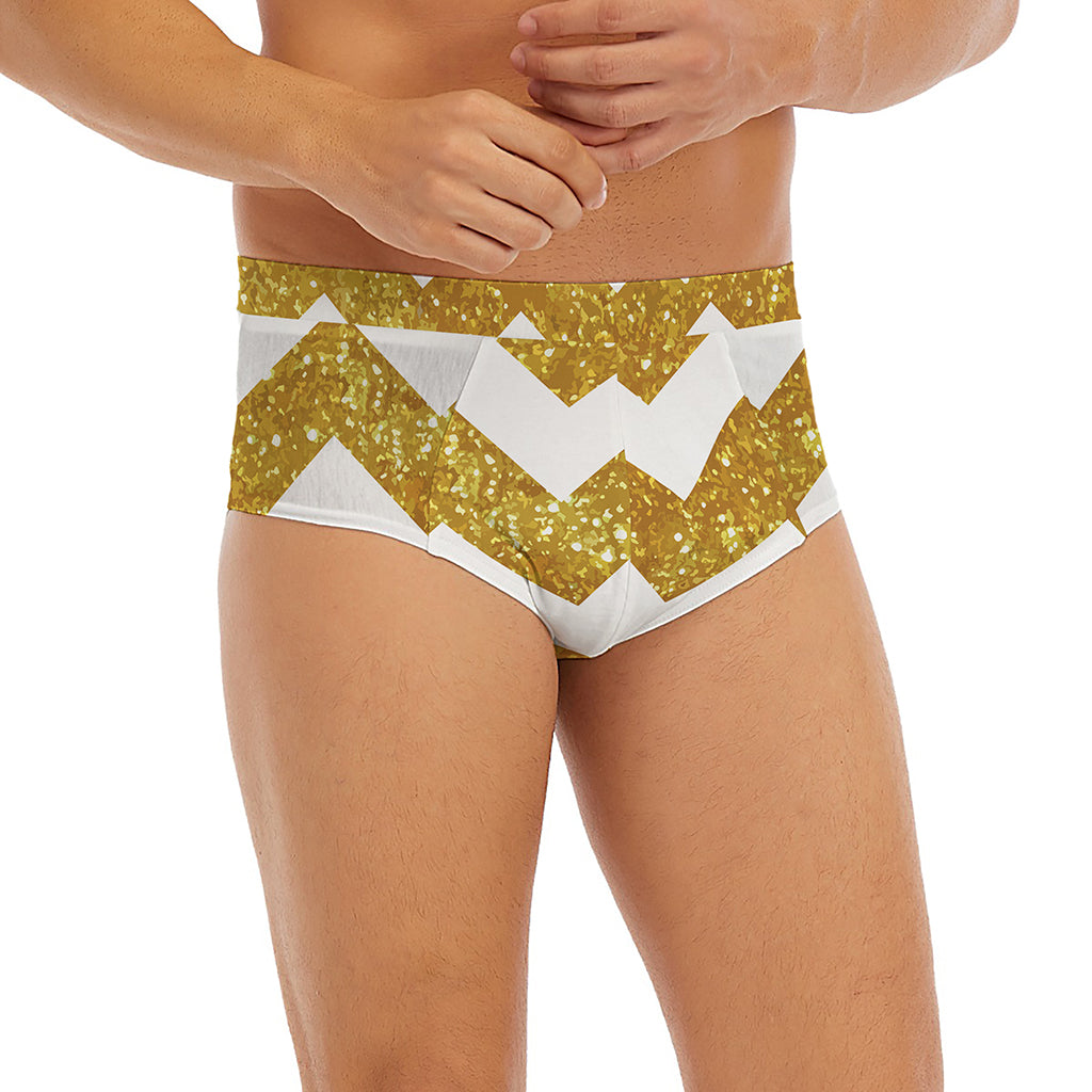 Gold And White Chevron Pattern Print Men's Briefs