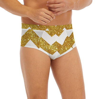 Gold And White Chevron Pattern Print Men's Briefs