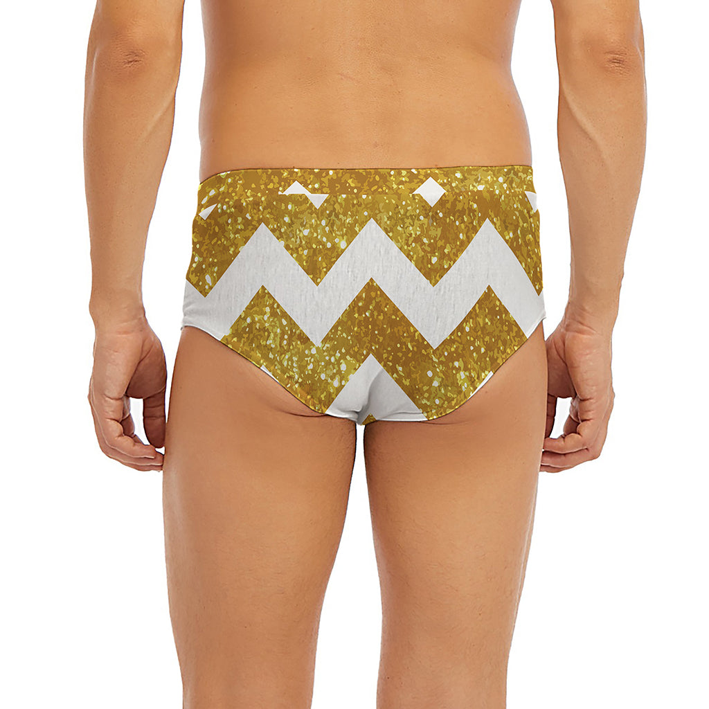 Gold And White Chevron Pattern Print Men's Briefs