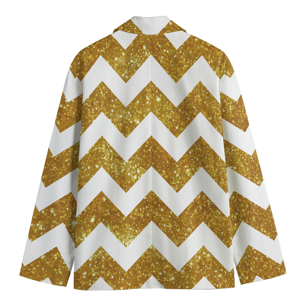Gold And White Chevron Pattern Print Men's Cotton Blazer