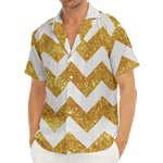 Gold And White Chevron Pattern Print Men's Deep V-Neck Shirt