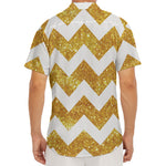 Gold And White Chevron Pattern Print Men's Deep V-Neck Shirt