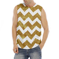 Gold And White Chevron Pattern Print Men's Fitness Tank Top
