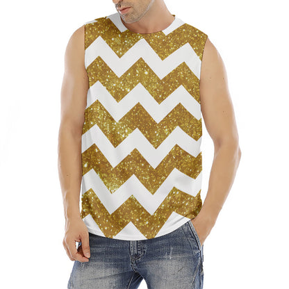 Gold And White Chevron Pattern Print Men's Fitness Tank Top