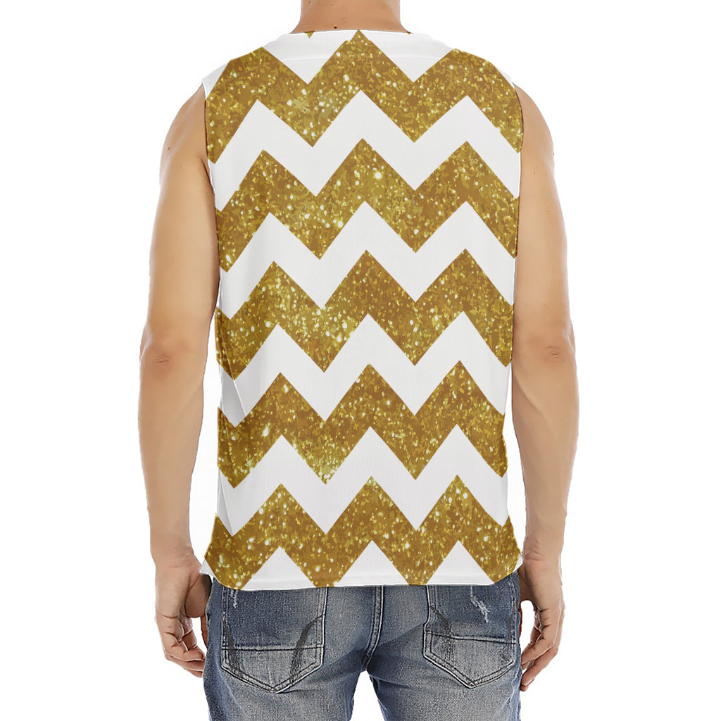 Gold And White Chevron Pattern Print Men's Fitness Tank Top