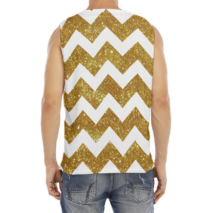 Gold And White Chevron Pattern Print Men's Fitness Tank Top